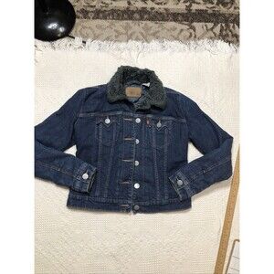Levis Denim Jean Jacket Women's SMALL Quilted Lining with Sherpa Collar Blue